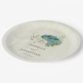 Assiettes En Carton mariage bleu blanc fleurs verdure (Angle)