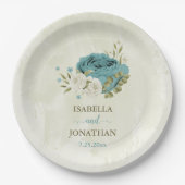 Assiettes En Carton mariage bleu blanc fleurs verdure (Devant)