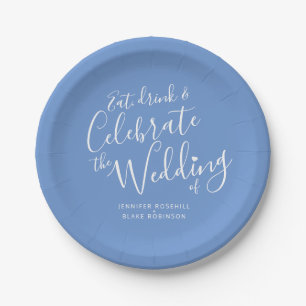 Assiettes En Carton Mariage bleu blanc script personnalisé