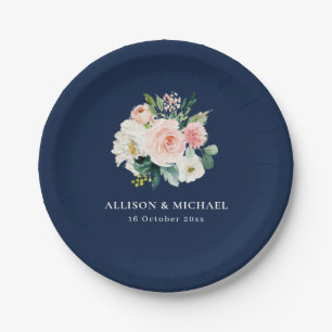 Assiettes En Carton mariage bleu marine floral