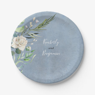 Assiettes En Carton Mariage bleu verdoyant et poussiéreux