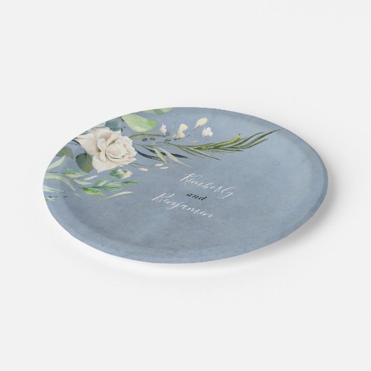 Assiettes En Carton Mariage bleu verdoyant et poussiéreux (Angle)