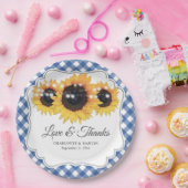 Assiettes En Carton Mariage Blue En vichy Sunflower Love et Merci (Fête)