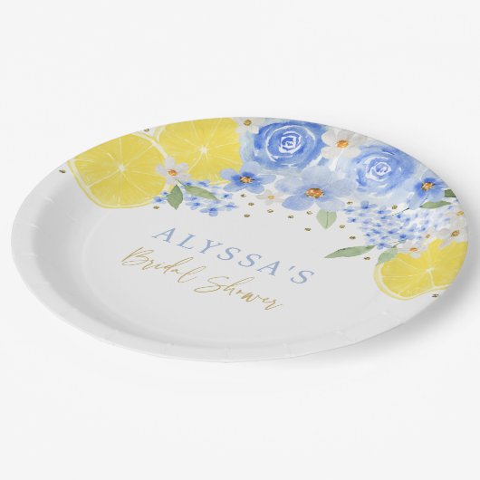 Assiettes En Carton Mariage Blue Floral Lemon Main Squeeze (Angle)