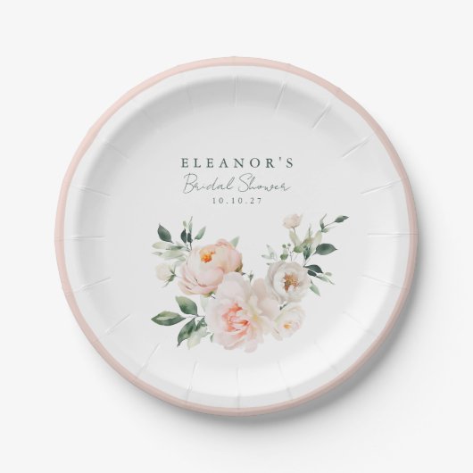 Assiettes En Carton Mariage Blush Pivoine Aquarelle Rose (Devant)