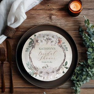 Assiettes En Carton Mariage Bohème Automnal aux Fleurs Discrètes