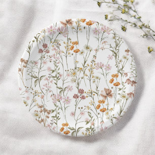Assiettes En Carton Mariage Bohème aux Fleurs Sauvages dans un Jardin 