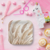 Assiettes En Carton Mariage Bohème Beige Herbe de Pampas (Fête)