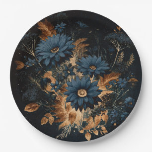 Assiettes En Carton Mariage Bohème Chic Bleu Nuit et Or Rouillé