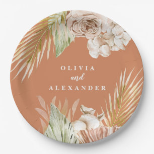 Assiettes En Carton Mariage bohème en terracotta avec fleurs tropicale
