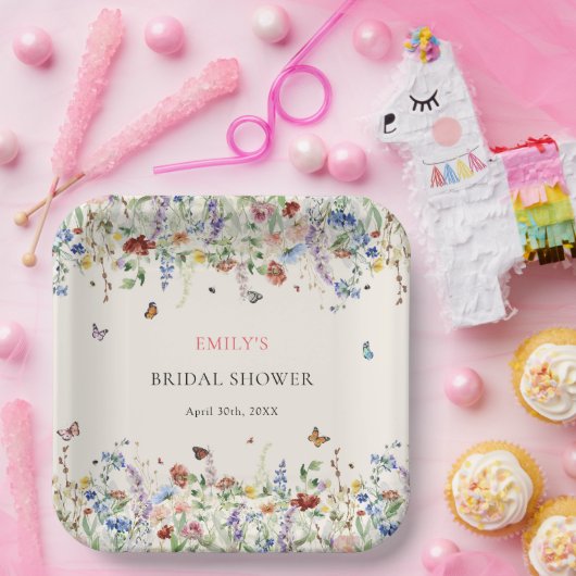 Assiettes En Carton Mariage Bohème Fleurs Sauvages Papillons (Fête)