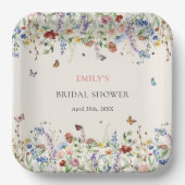 Assiettes En Carton Mariage Bohème Fleurs Sauvages Papillons (Recto)