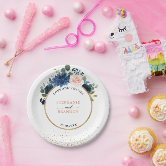 Assiettes En Carton Mariage Boho bleu bleu bleu rose bleu marine (Fête)