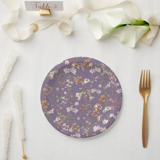 Assiettes En Carton Mariage Boho Fleur sauvage Violet Dans Bloom Garde (Mariage)