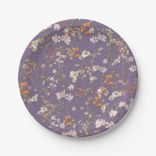 Assiettes En Carton Mariage Boho Fleur sauvage Violet Dans Bloom Garde (Devant)