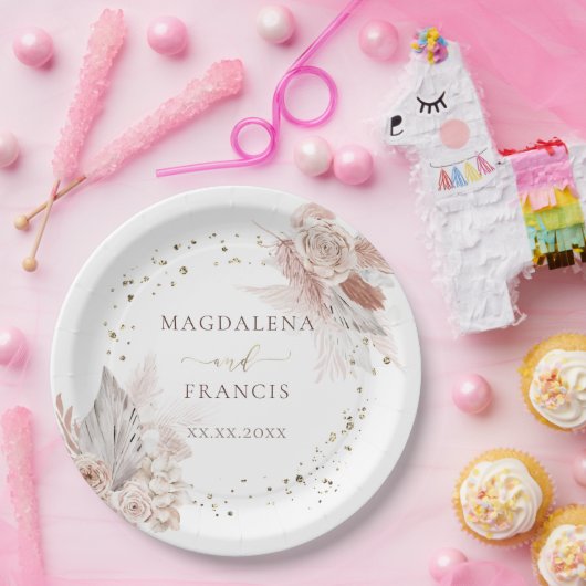 Assiettes En Carton Mariage boho fleurs fausse parties scintillant (Fête)