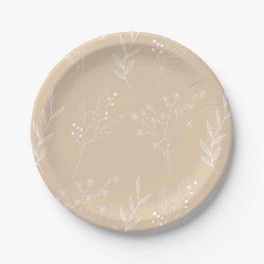 Assiettes En Carton Mariage Boho Floral Blanc Beige Corner (Devant)