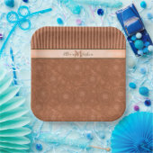 Assiettes En Carton Mariage Boho Orange & Brown bande géométrique (Fête)