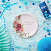 Assiettes En Carton Mariage Boho rouge rose vif Fleurs blanches (Fête)