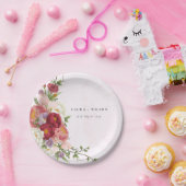 Assiettes En Carton Mariage Boho rouge rose vif Fleurs blanches (Fête)