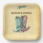 Assiettes En Carton Mariage Boots Cowboy 🤠 Monogramme Rustique Occide (Recto)