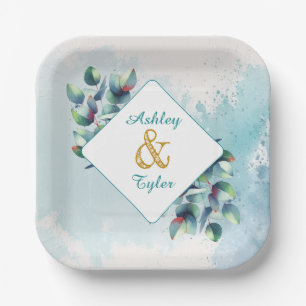 Assiettes En Carton Mariage botanique à l'aquarelle Eucalyptus
