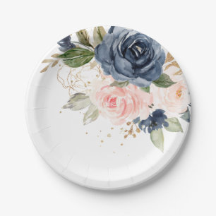 Assiettes En Carton Mariage botanique bleu bleu bleu bleu bleu rose