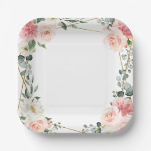 Assiettes En Carton Mariage Botanique Géométrique Doré Floral Rose Far