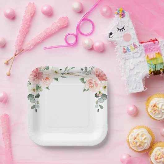 Assiettes En Carton Mariage botanique géométrique rose pâle (Fête)