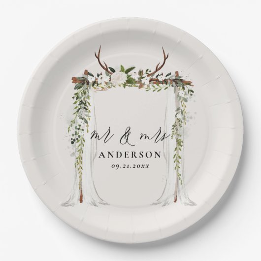 Assiettes En Carton mariage botanique rustique de la canopée, scénario (Devant)