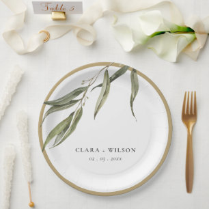 Assiettes En Carton Mariage botanique simple d'Eucalyptus