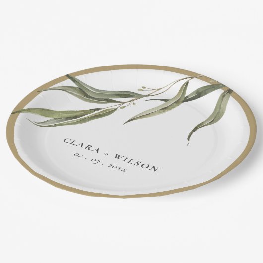 Assiettes En Carton Mariage botanique simple d'Eucalyptus (Angle)