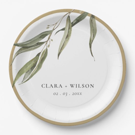 Assiettes En Carton Mariage botanique simple d'Eucalyptus (Devant)