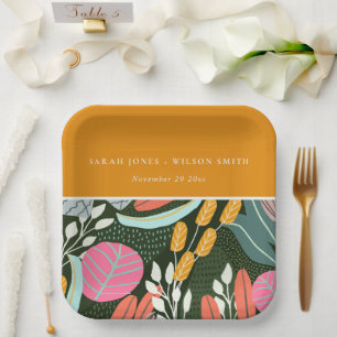 Assiettes En Carton Mariage Botanique Tropical Coloré Abstrait Gras