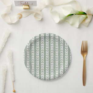Assiettes En Carton Mariage botanique vert et blanc à impression sur b