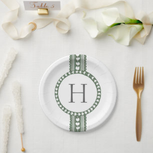 Assiettes En Carton Mariage botanique vert et blanc à impression sur b