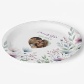 Assiettes En Carton Mariage botanique vert sauge et prune pourpre (Angle)