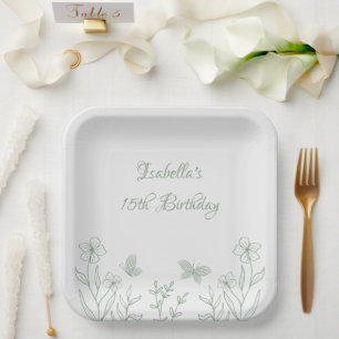 Assiettes En Carton Mariage botanique vert sauge simple