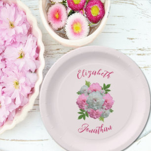 Assiettes En Carton Mariage Bouquet de Pivoines