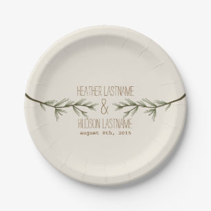 Assiettes En Carton Mariage Branches à feuillage persistant