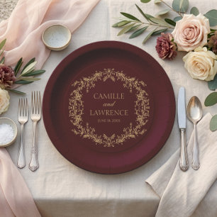 Assiettes En Carton Mariage cadre floral toile de Bourgogne Champagne