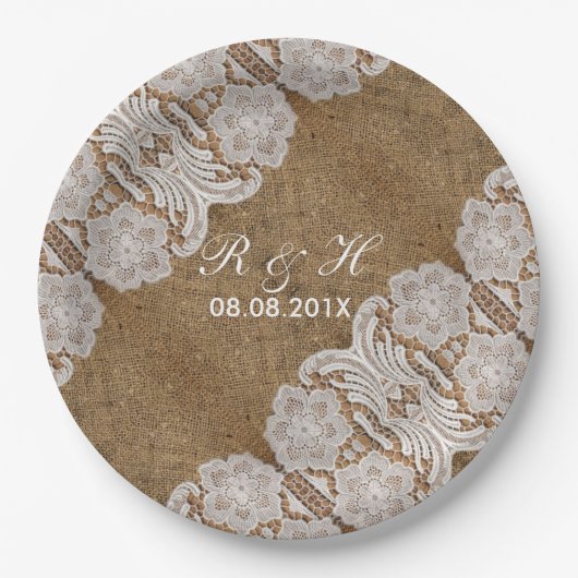 Assiettes En Carton mariage campagnard de l'ouest rustique burlap et d (Devant)