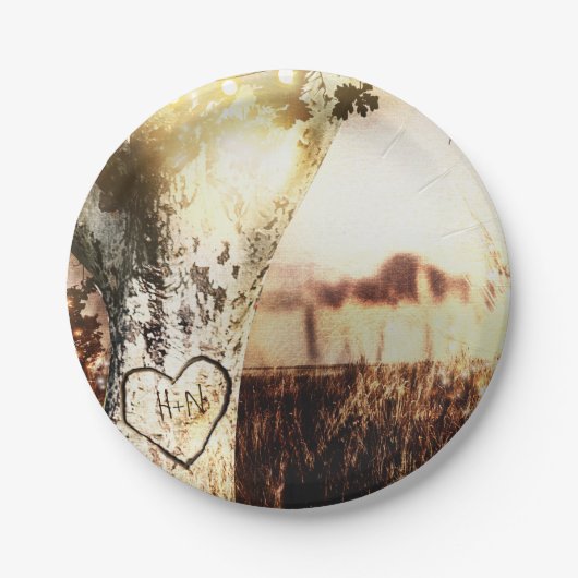 Assiettes En Carton Mariage campagnard d'éclairage rustique de l'arbre (Devant)