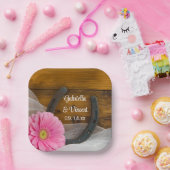 Assiettes En Carton Mariage campagnard Rose Daisy et Horseshoe (Fête)