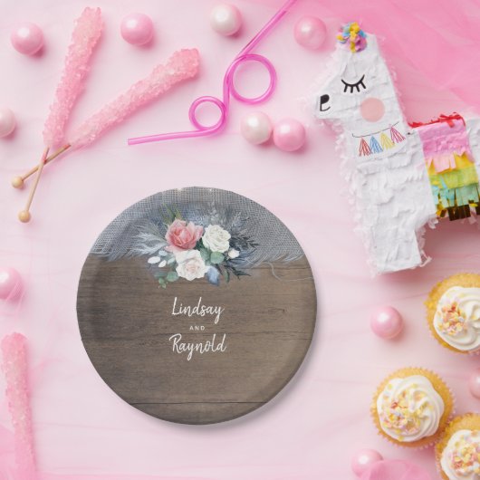 Assiettes En Carton Mariage campagnard rustique bleu et blanc poussiér (Fête)