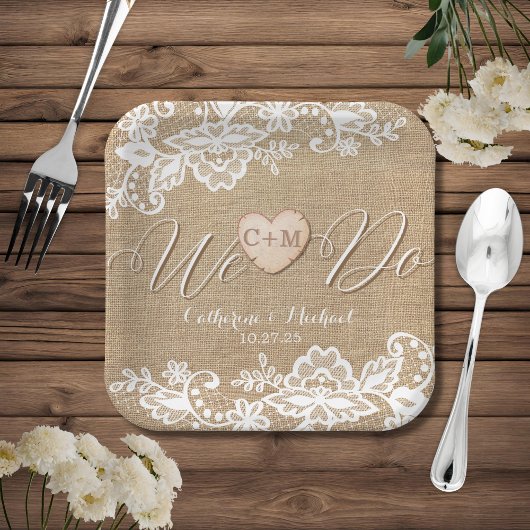 Assiettes En Carton Mariage campagnard Rustique Burlap Et Dentelle