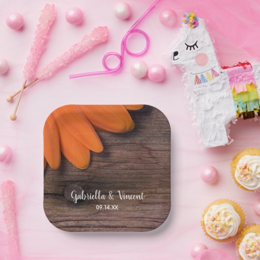 Assiettes En Carton Mariage campagnard rustique Orange Daisy Grange (Fête)