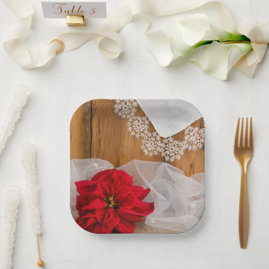 Assiettes En Carton Mariage campagnard rustique Poinsettia et dentelle (Mariage)