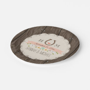 Assiettes En Carton Mariage cardiaque monogramme rose pâle
