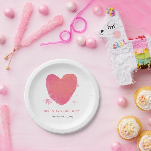 Assiettes En Carton Mariage cardiaque rustique aquarelle (Fête)